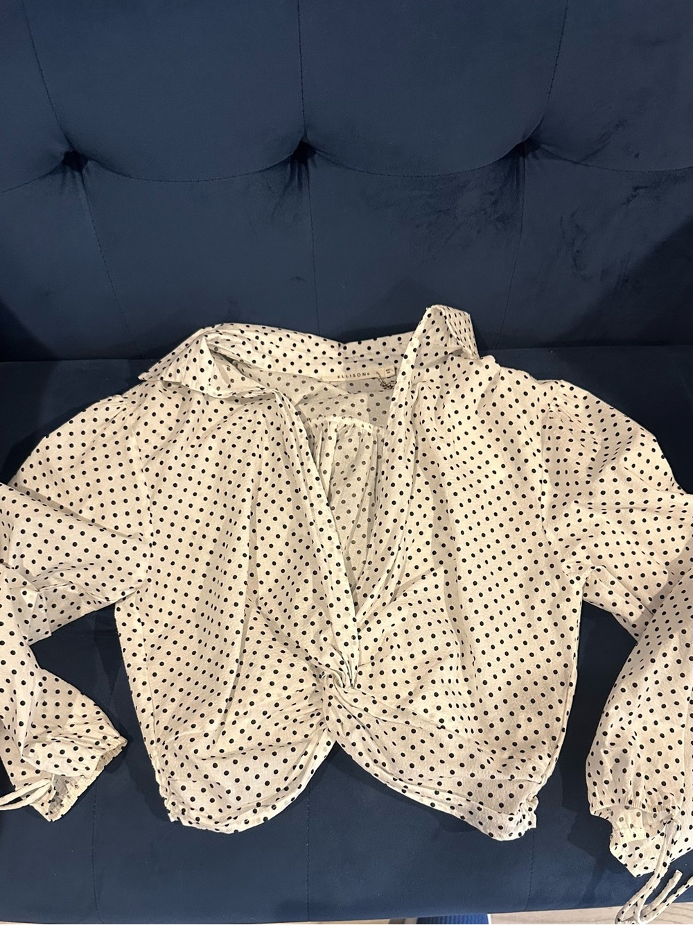 Ellison Cropped White Blouse with Black Polka Dots